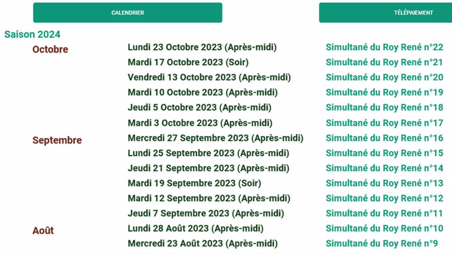 Tournoi du Roy René lundi 23 octobre :